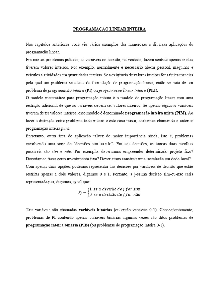 Programação Linear Inteira: Conceitos e Exemplos | PDF | Programação ...