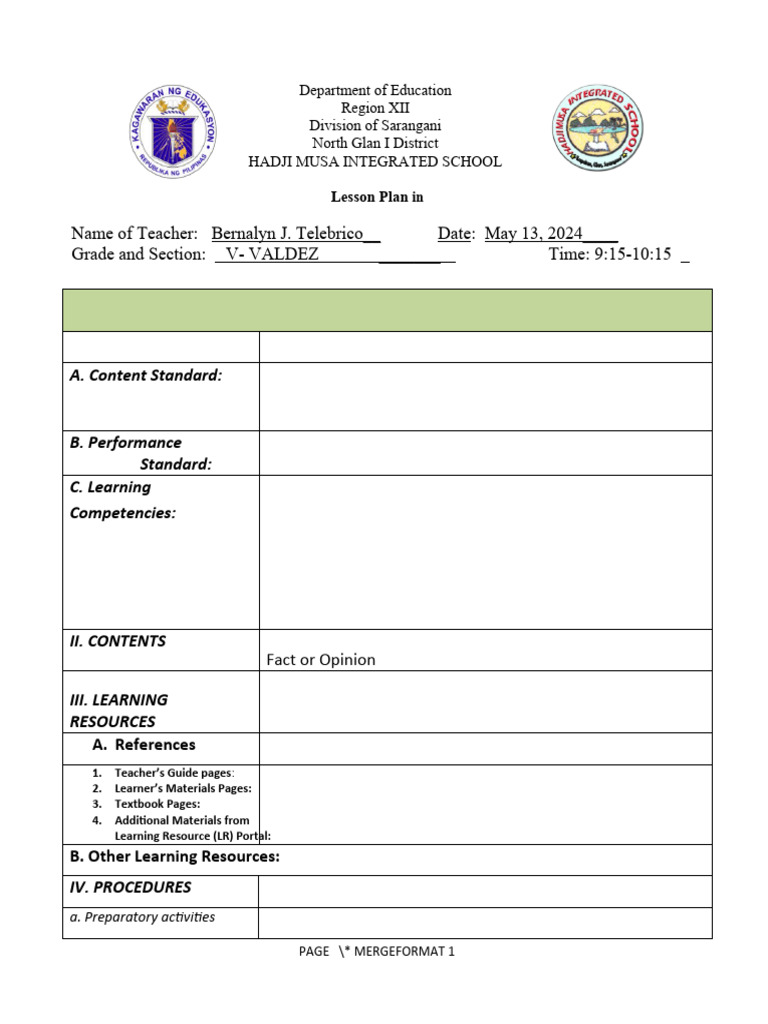 Lesson Plan Blank Download Free PDF Learning Education Theory