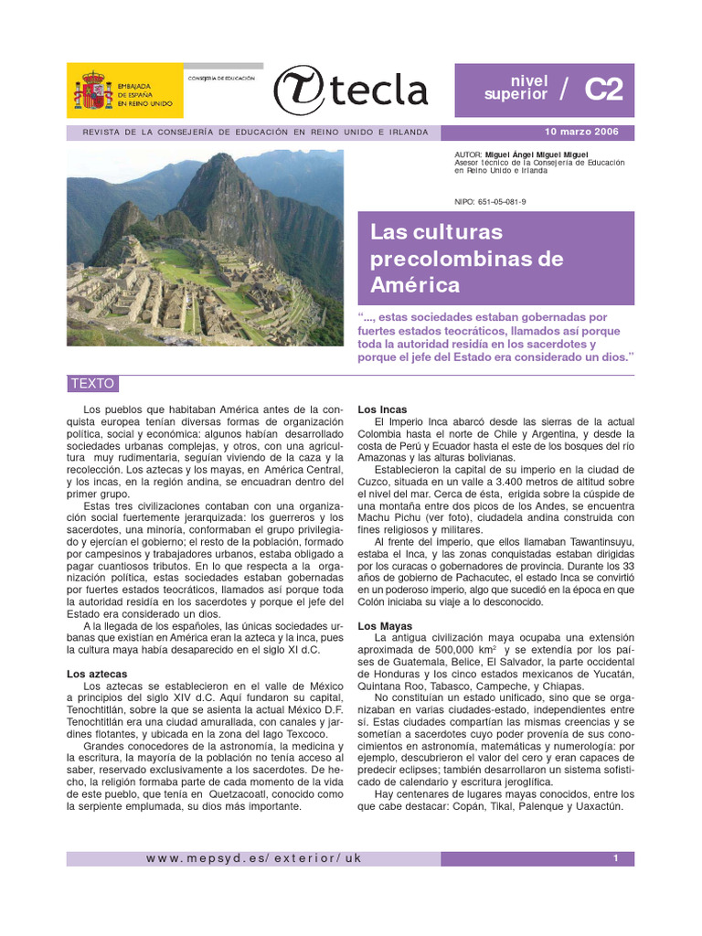 Actividad Civilizaciones Precolombinas | PDF | Civilización maya ...