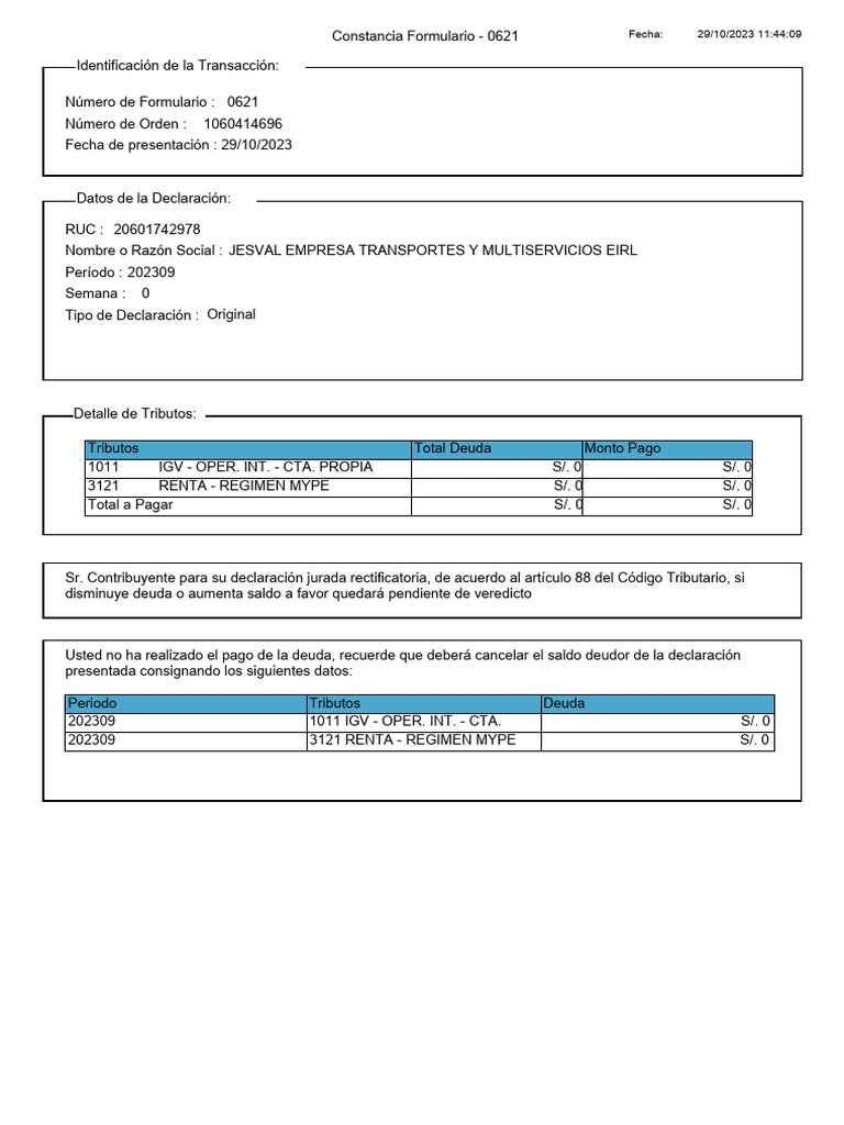 Constancia de Declaración SUNAT 2023 | PDF | Oligarquía | Pagos