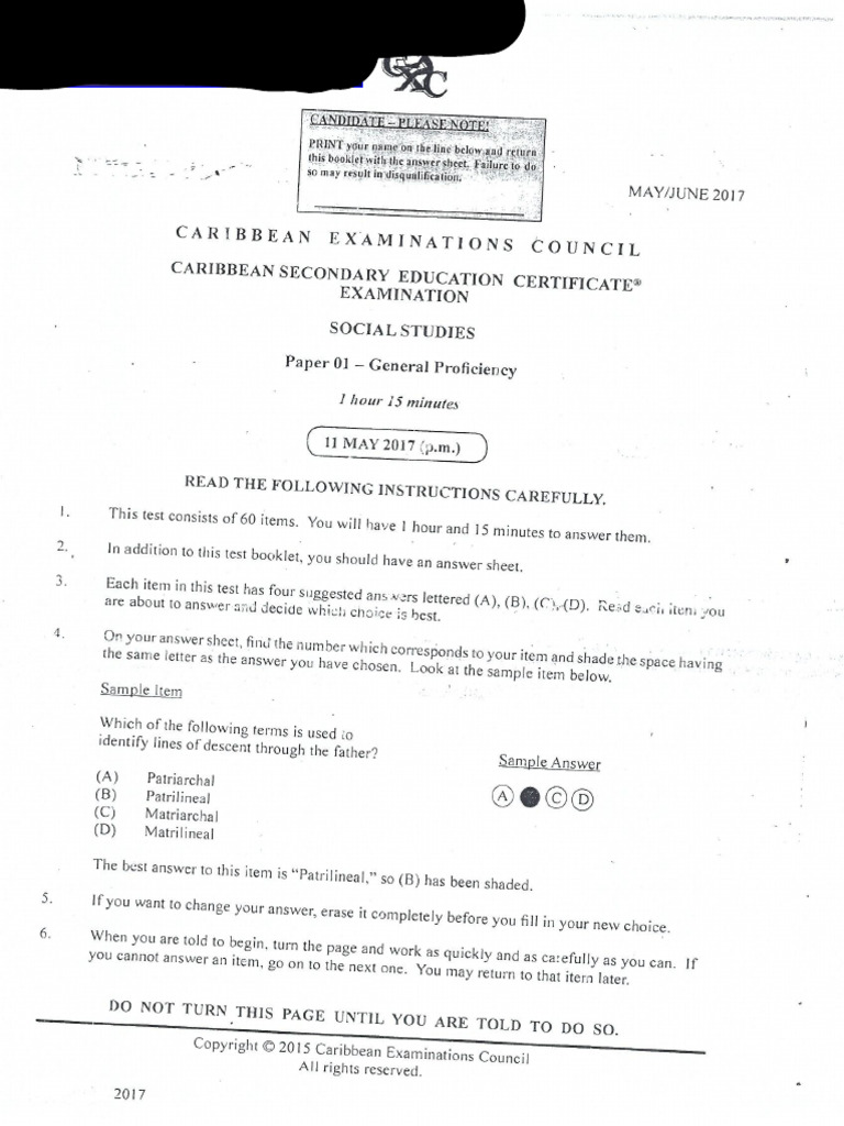 Csec Social Studies P1 2017 Pdf