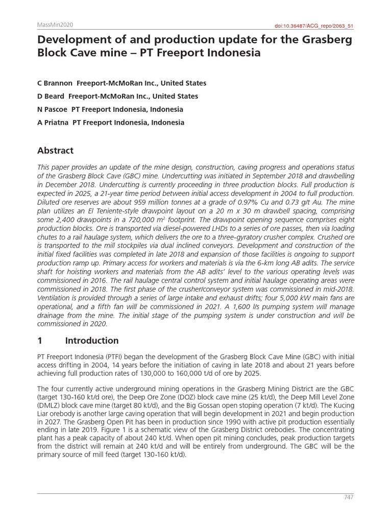 Grasberg Block Cave Mine Update 2020 | PDF | Mining | Rail Transport