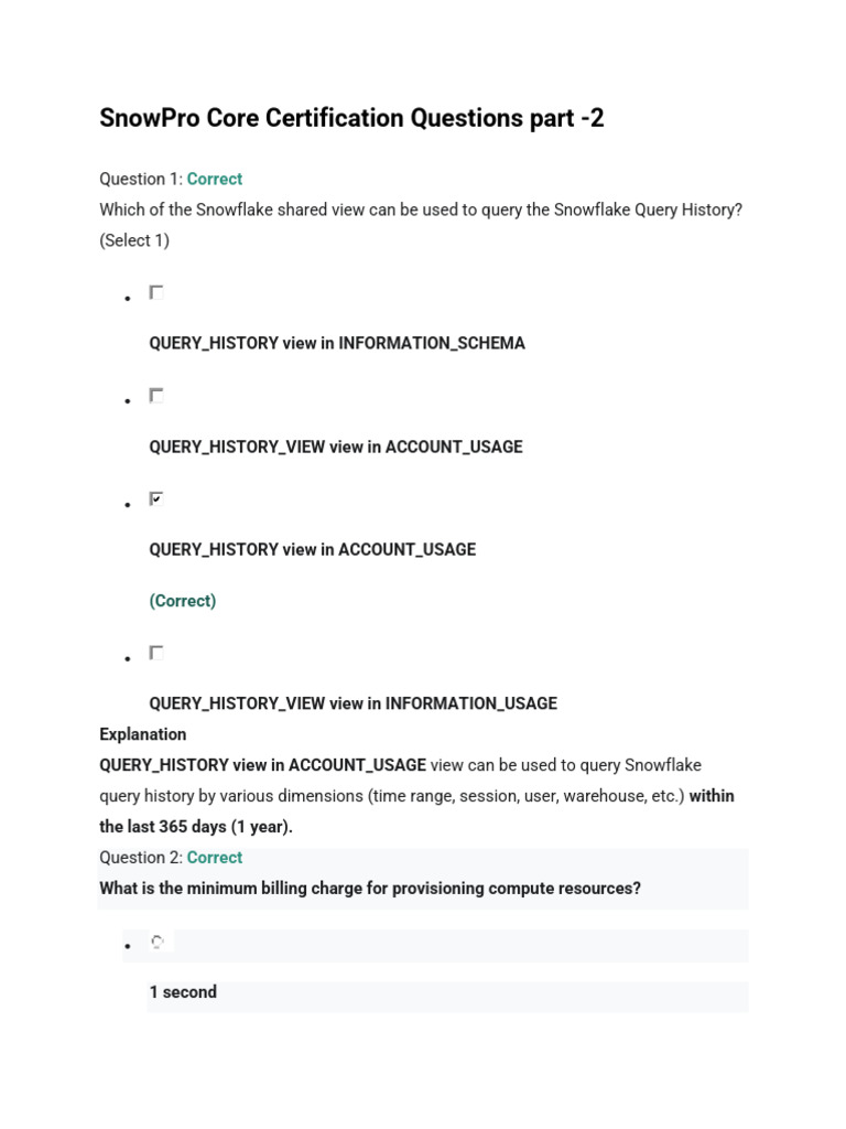 SnowPro Core Certification Questions Part 2 | PDF | Databases | Table ...