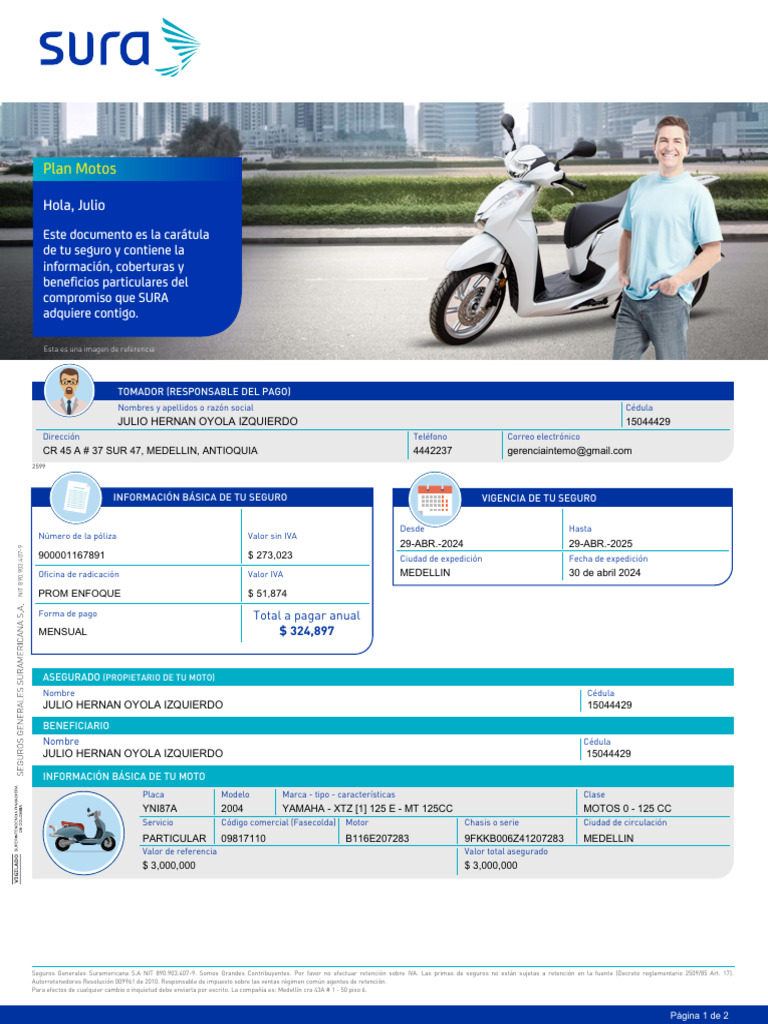 Poliza RC Sura Yni87a 2024 2025 PDF P liza De Seguros Seguro