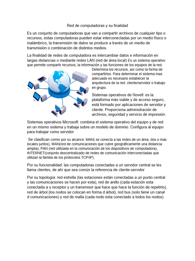 Finalidad y Tipos de Redes de Computadoras | PDF | Red de computadoras ...
