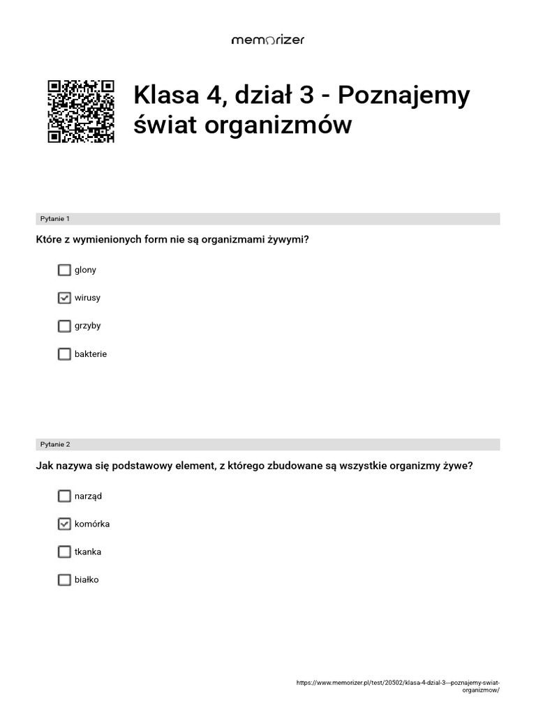 Poznajemy świat Organizmów Sprawdzian Klasa 4 Nowa Era Klasa 4, dział 3 - Poznajemy świat organizmów - WYPEŁNIONY-1 | PDF