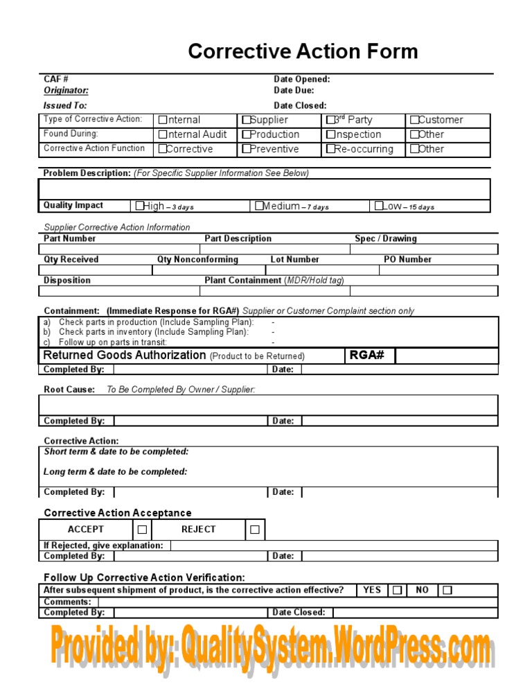 Corrective Action Form