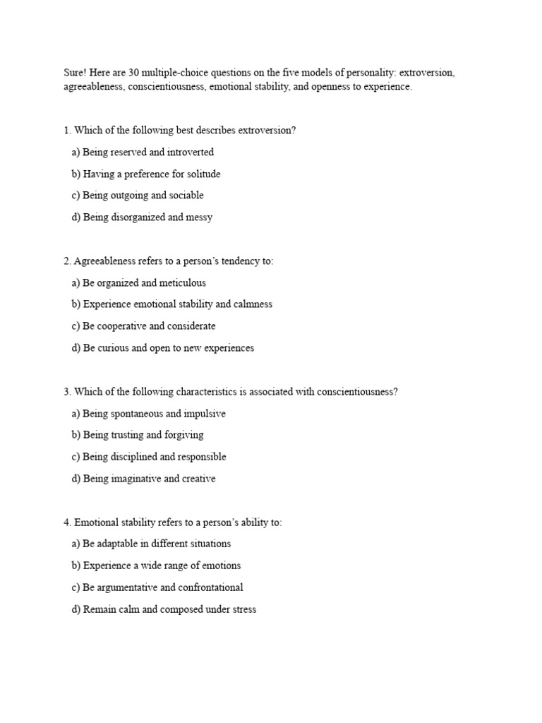 Document (2) (18) Questions | PDF | Extraversion And Introversion ...