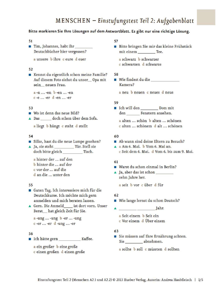 Deutsch Test Für A2 | PDF