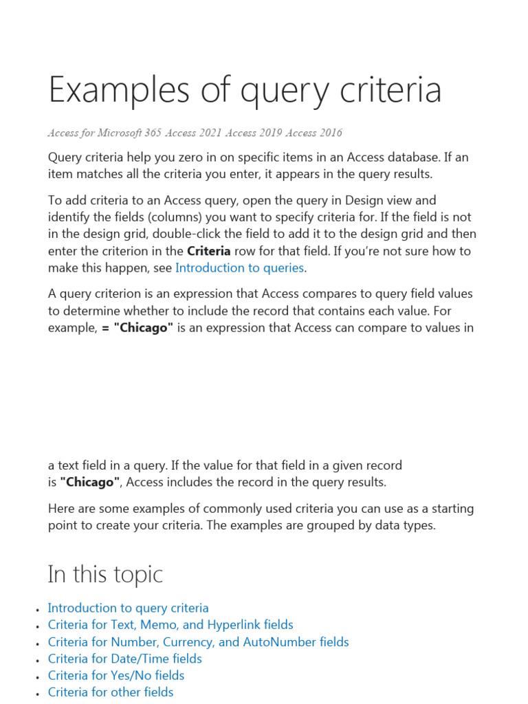 Examples Of Query Criteria