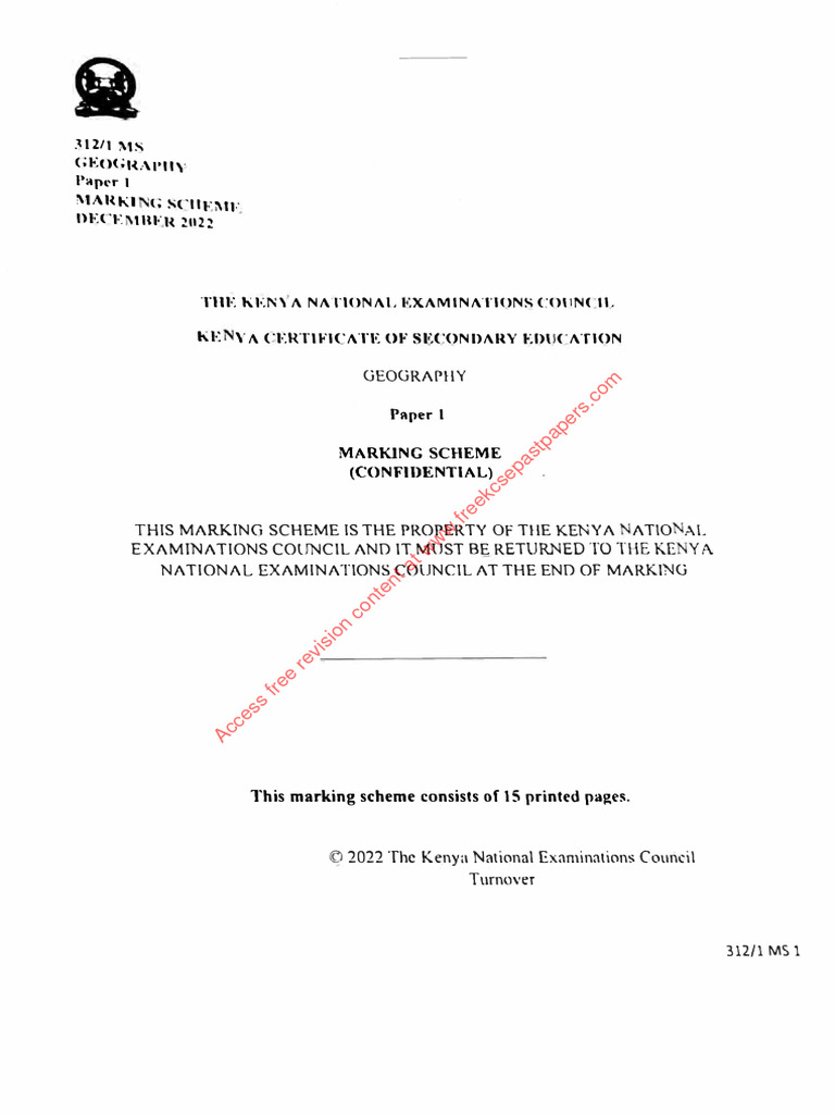 KCSE 2022 Geography Paper 1 Marking Scheme | PDF