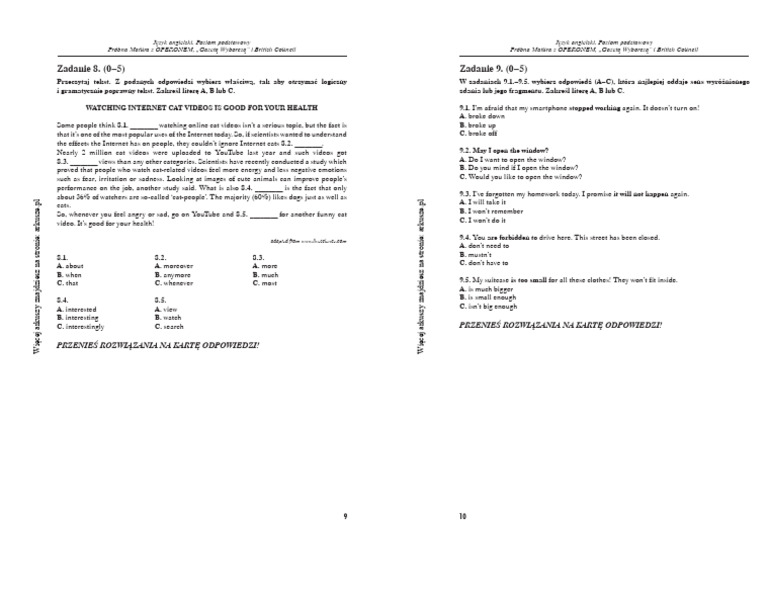 Sprawdzian Gimnazjalizty Z 2015 16 Operon Matura Jezyk Angielski 2015 Operon Probna Podstawowa | PDF | Psychology