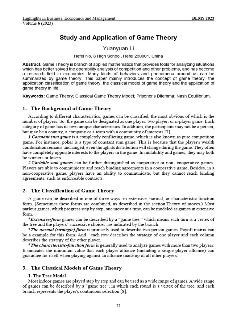 Game Theory: Concepts and Applications | PDF | Game Theory | Vertex ...