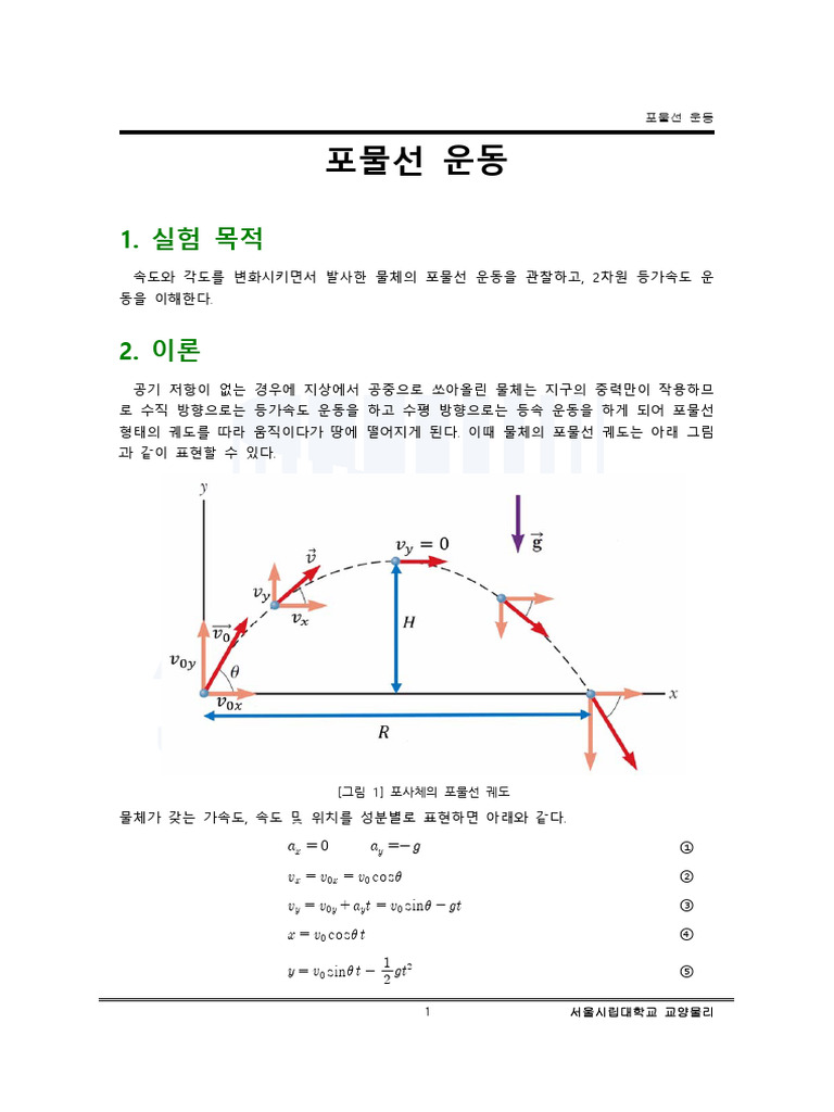 1-4.포물선운동 (최종) upload final | PDF