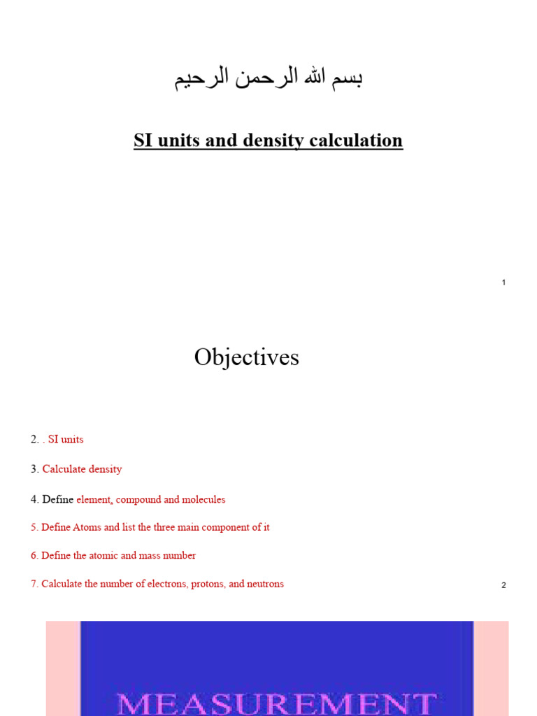 SI Units and Density Calculations Guide | PDF | Atoms | Isotope