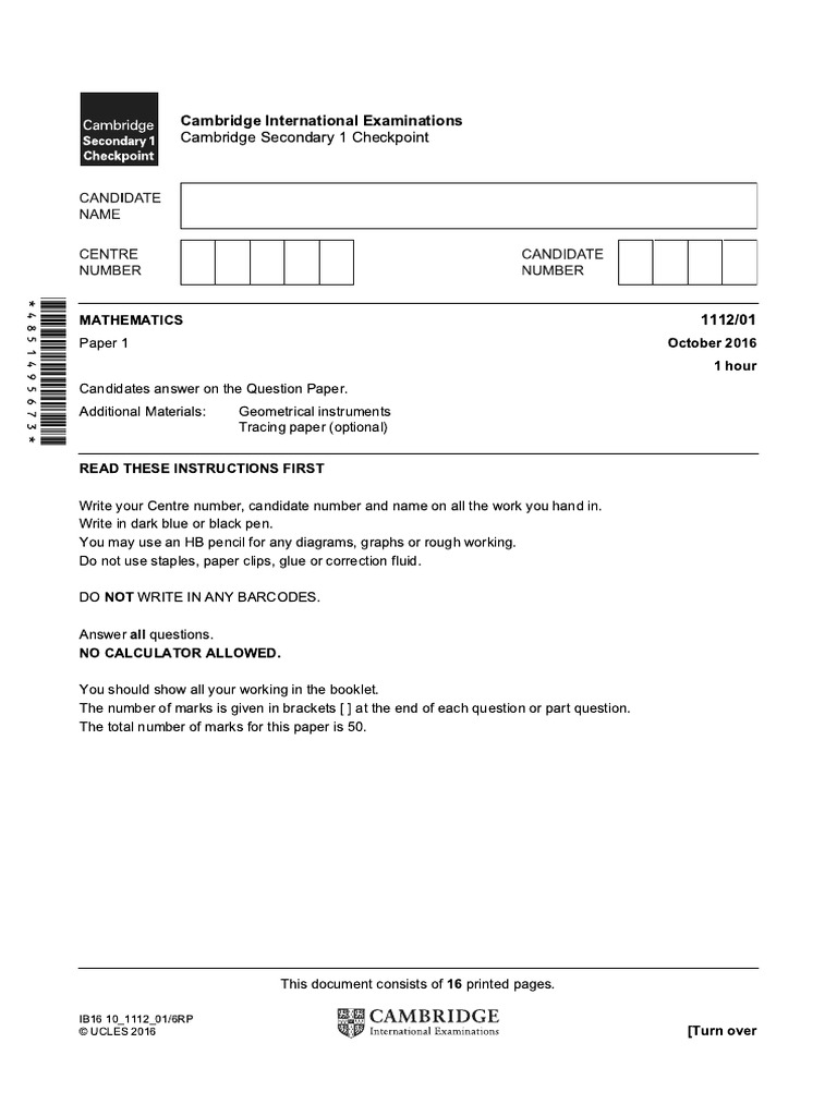 Secondary checkpoint math 1112 october 2016 paper 1 pdf
