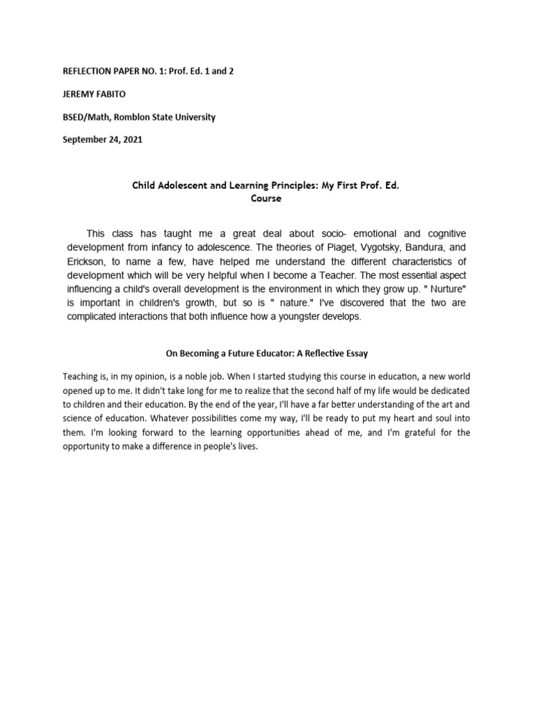 Reflection on Prof. Ed. Courses | PDF | Self-Improvement | Wellness