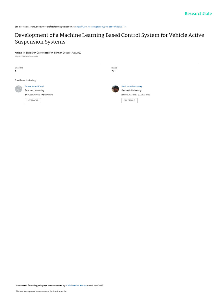 Development of A Machine Learning Based Control System For Vehicle ...