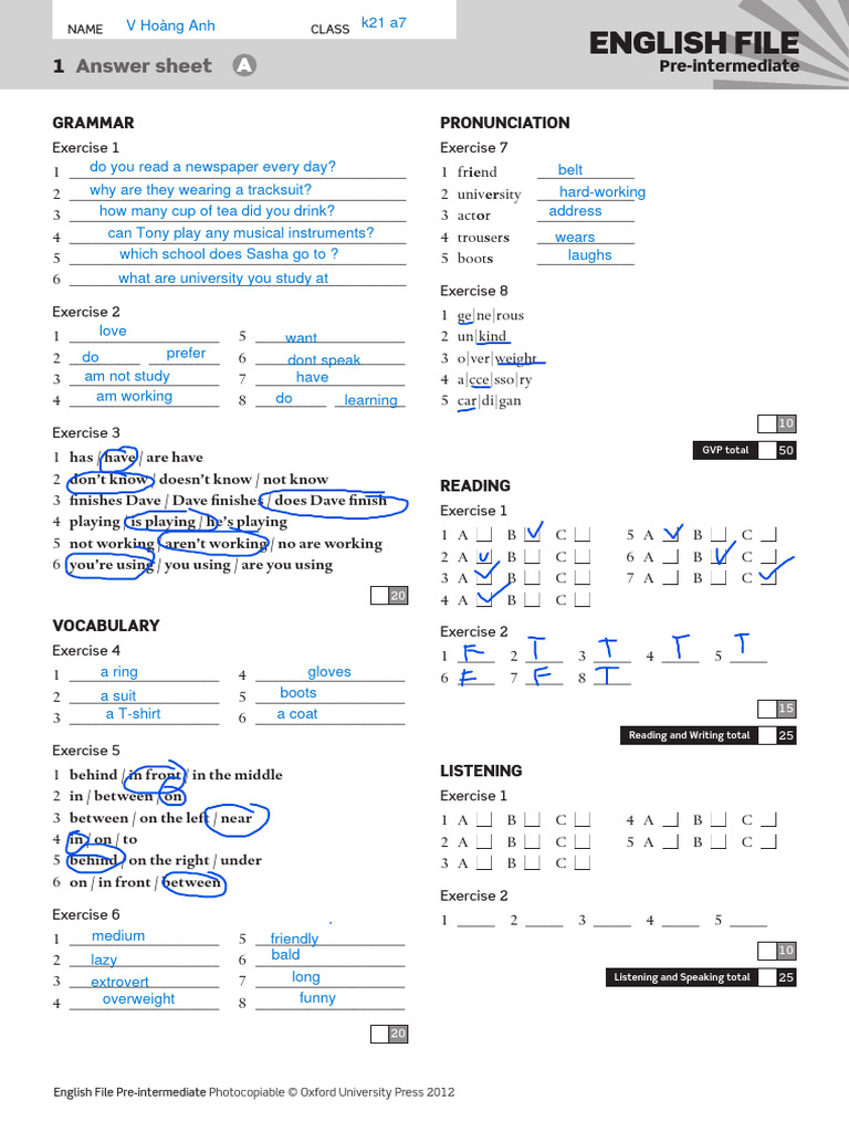Ef3e Preint Filetest 01a Answer Sheet Vu Hoang Anh Pdf