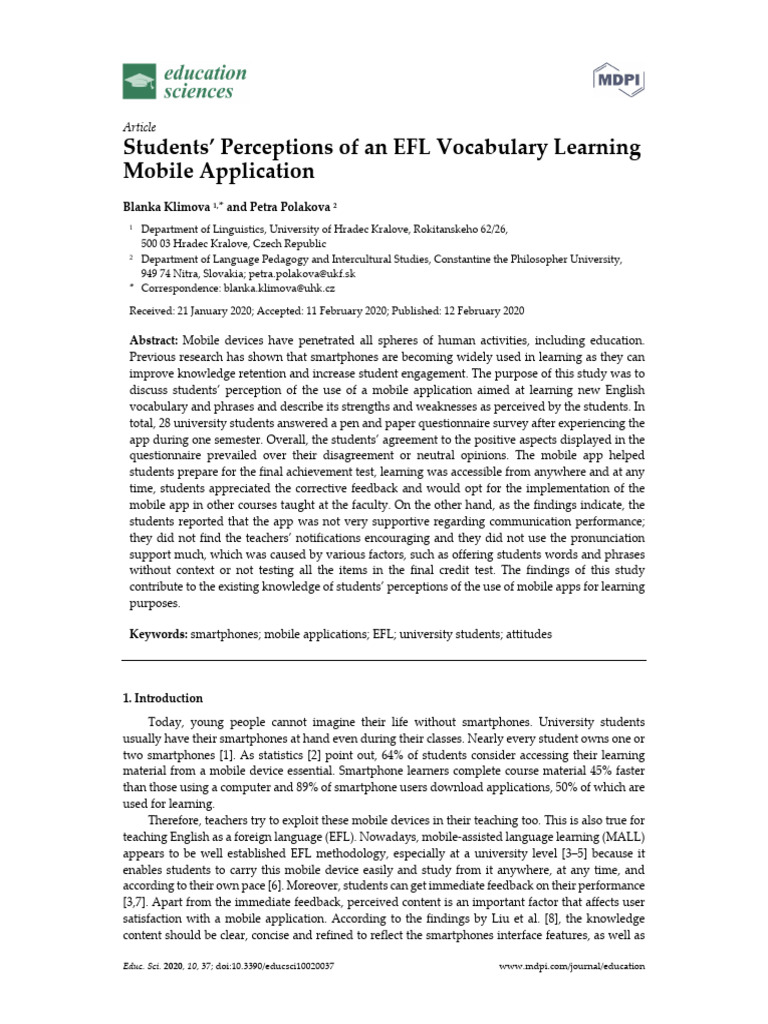 EFL Students' Views on Vocabulary App | PDF | Learning | English As A ...