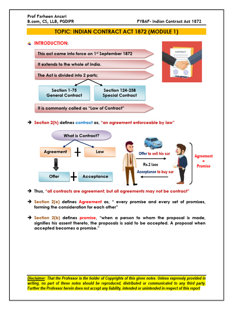 Indian Contract Act 1872 Essentials | PDF | Consideration | Offer And ...