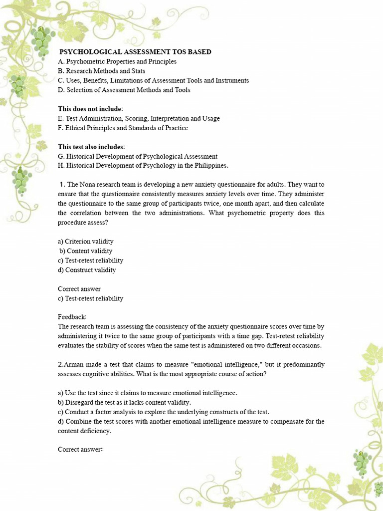 Psychometric Principles in Assessment Tools | PDF | Validity ...