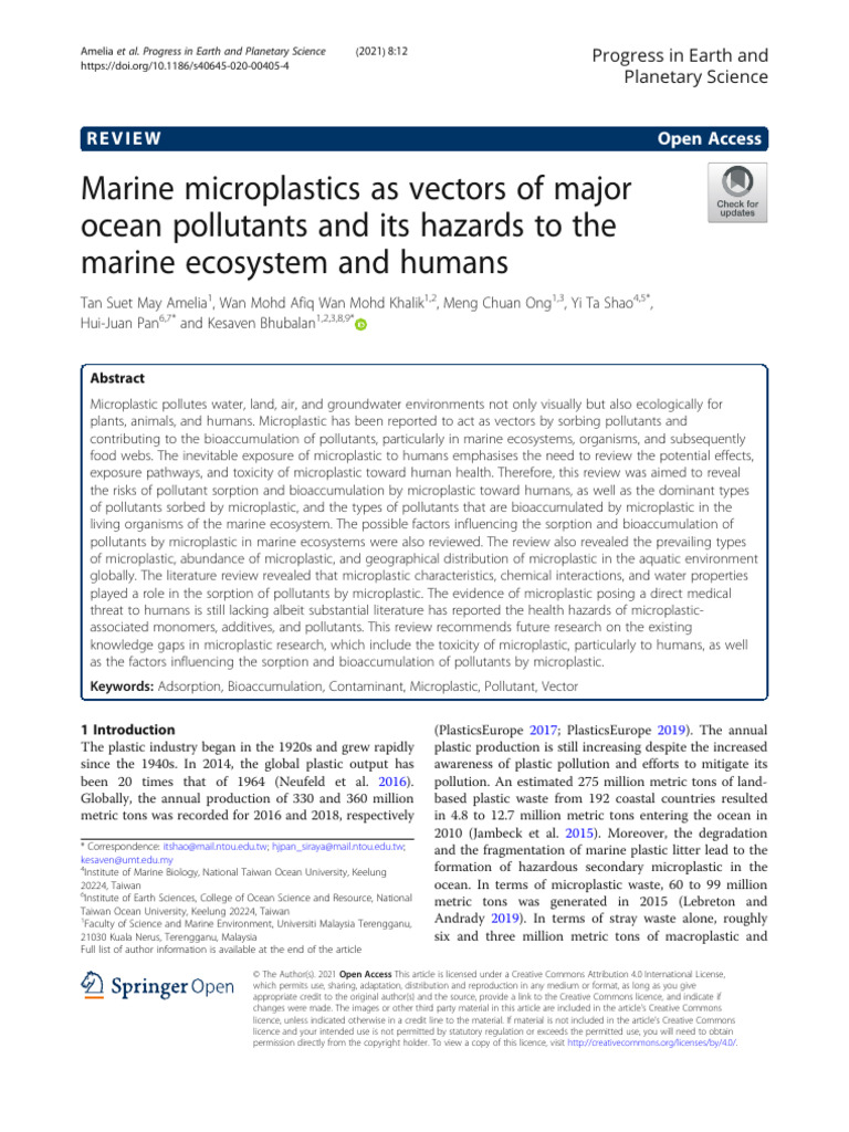 Marine Microplastics As Vectors of Major Ocean Pollutants | PDF ...