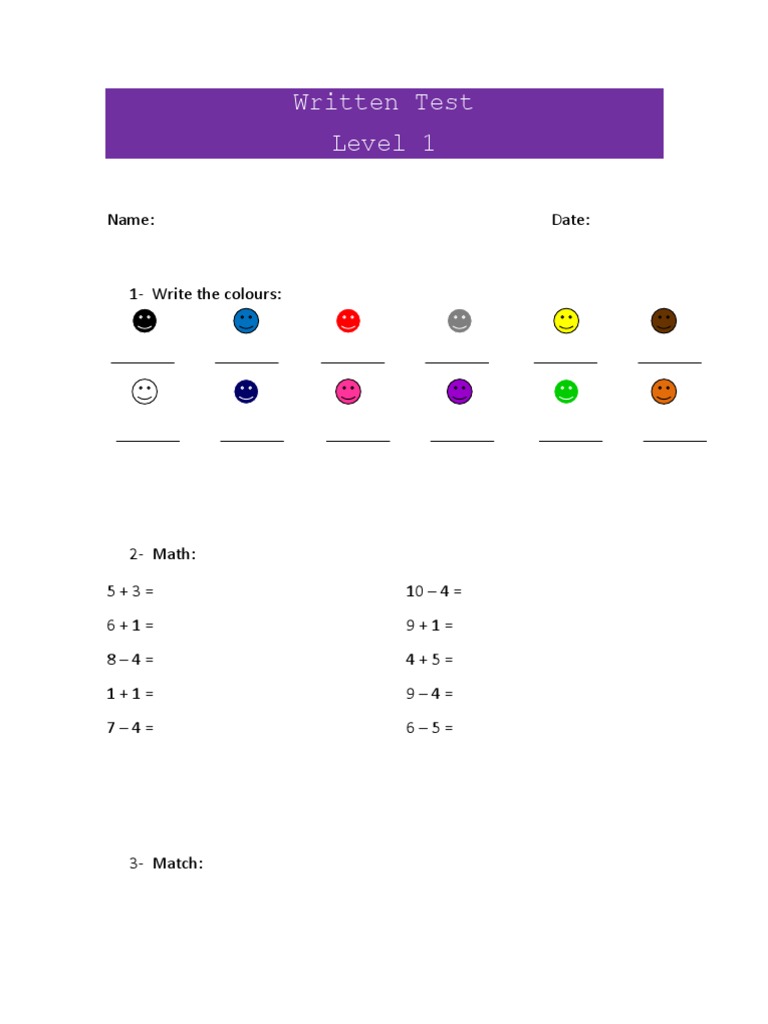 Level 1 Written Test for Kids | PDF | Language Arts & Discipline