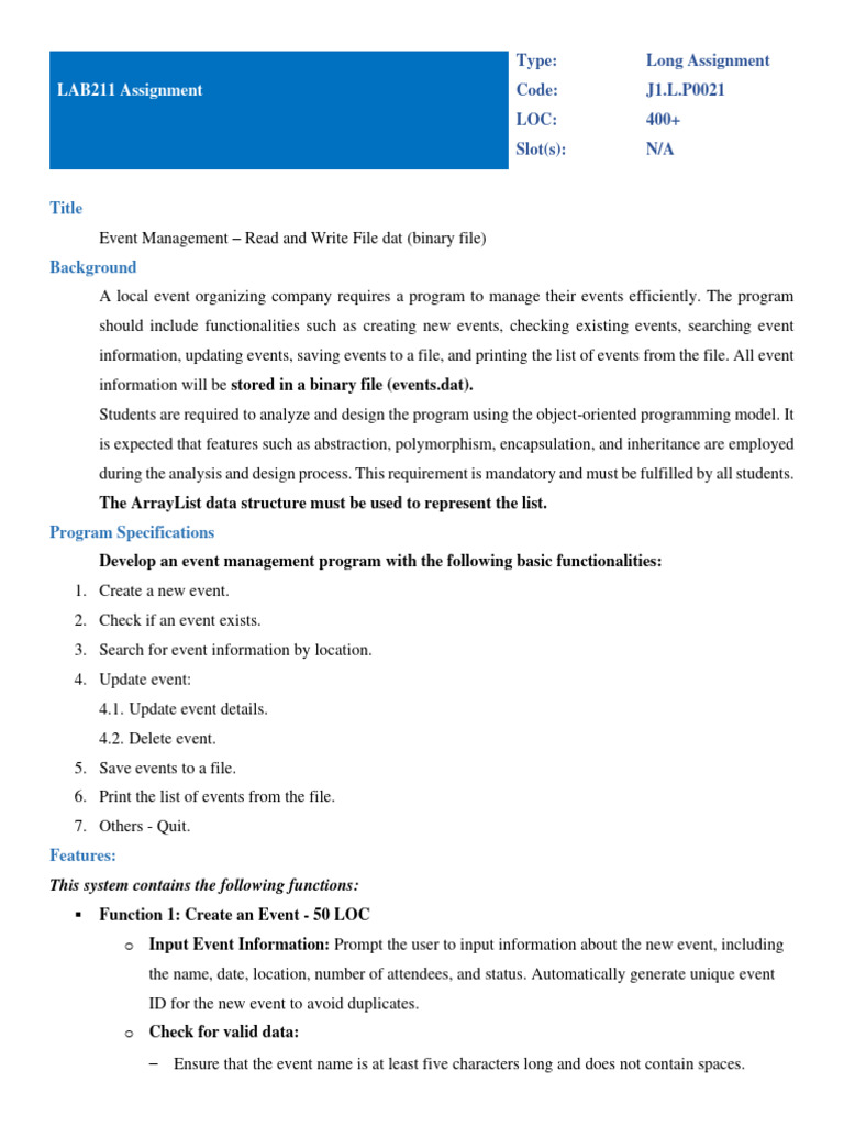 Event Management Program Design Guide | PDF | Programming | Computer ...