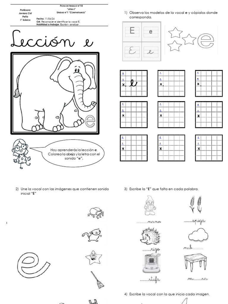 Lenguaje Ficha N°10 11.04 Vocal E | PDF | Hogar, jardinería y bricolaje ...