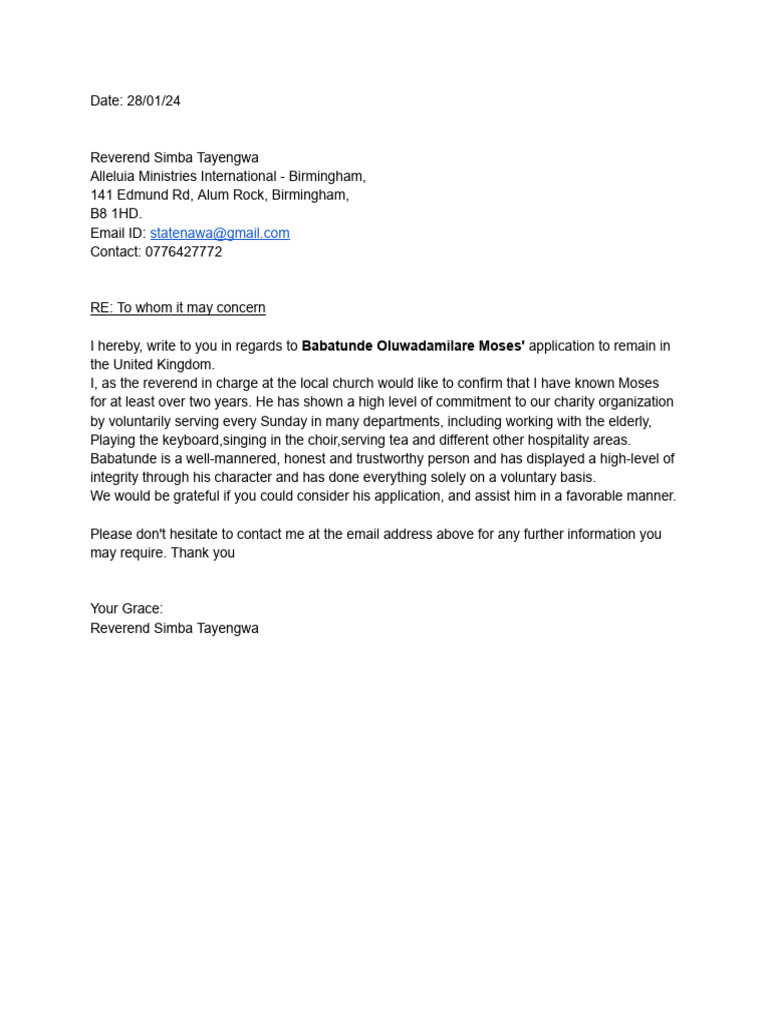 Support for Moses' UK Application | PDF