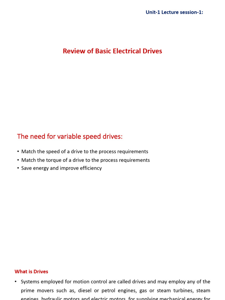 Electric Drives Unit 1 Lecture Session 1 Pdf Electric Motor Engines