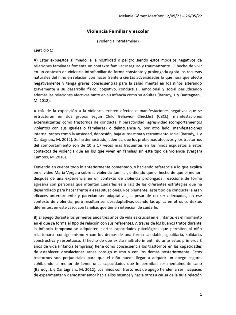 Impacto de la Violencia Familiar en Niños | PDF | Teoría de apego ...