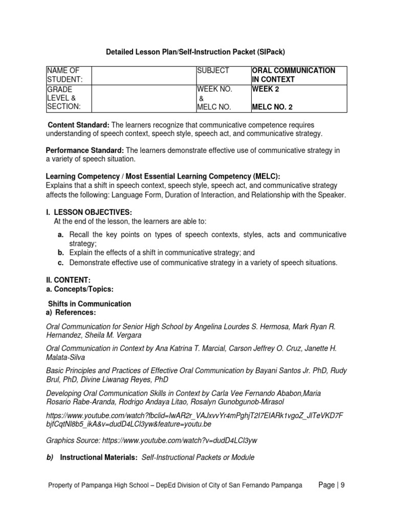Grade 12 Oral Communication Lesson 2 | PDF | Communication | Speech