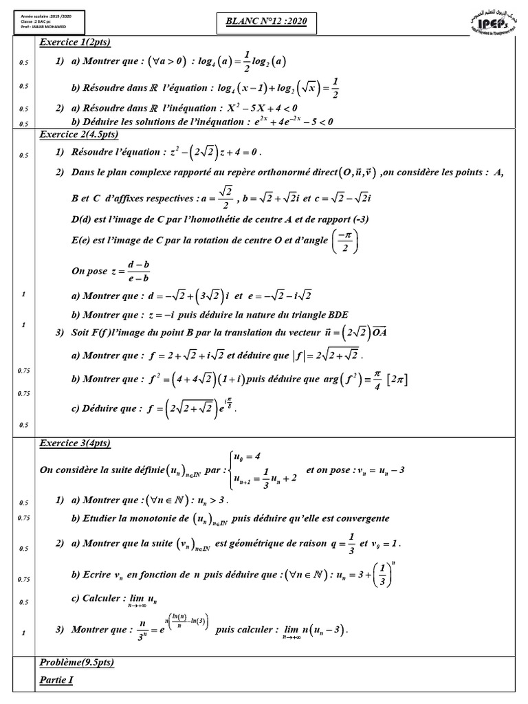 Exercices de mathématiques 2BAC PC | PDF | Asymptote | Fonctionnalités ...