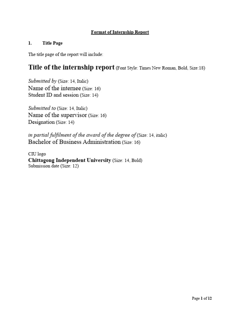 Bba Internship Report Format Edited On Feb 26 2024 Pdf Websites