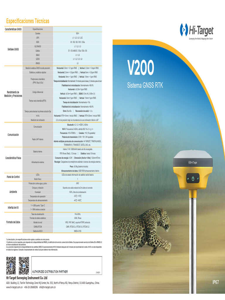 Especificaciones del Hi-Target V200 | PDF | Geodesia | Astronave