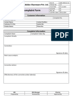 ASPL-IMS-8.2.12 Customer Complaint Form