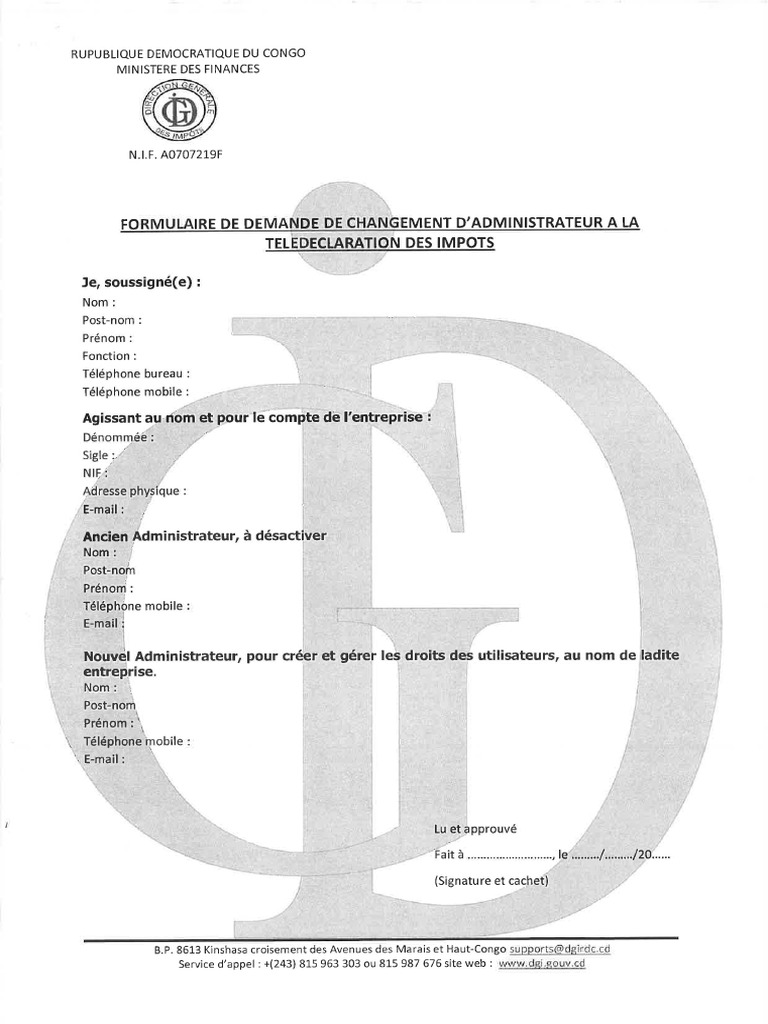 Formulaire de Demande de Changement Dadministration A La Teledeclaration Des Impots PDF