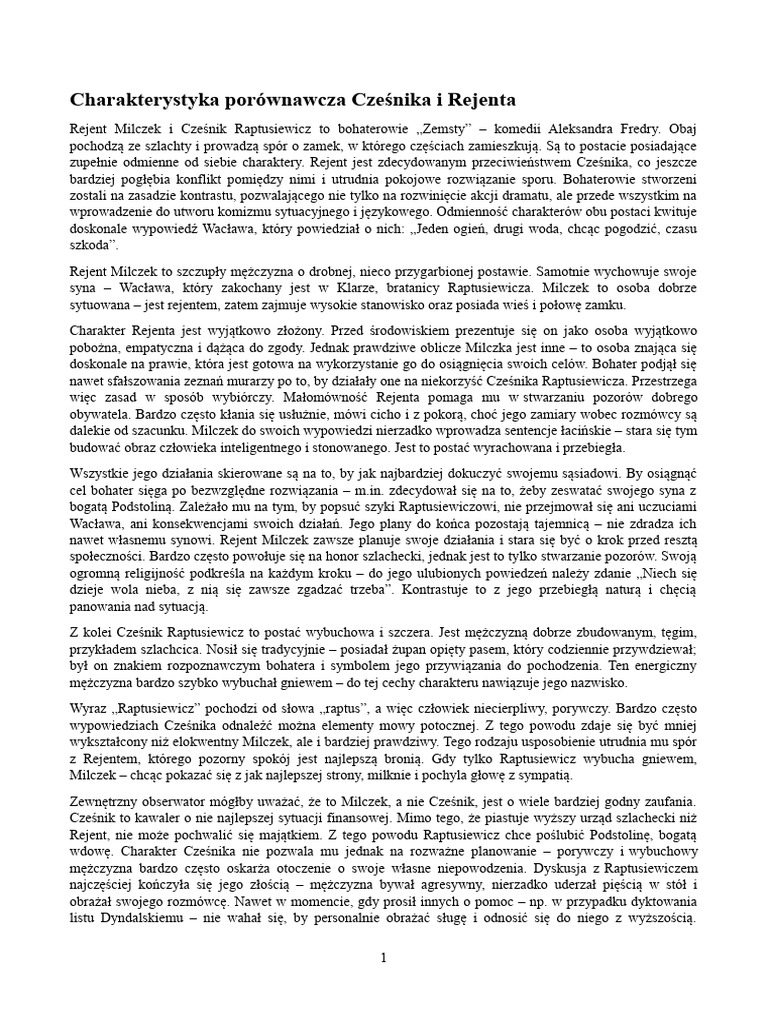 Charakterystyka Porównawcza Danusi I Jagienki Z Krzyżaków Charakterystyka Porównawcza II | PDF