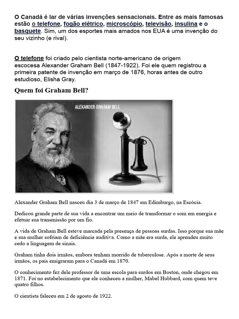 Invenções Canadenses: Do Telefone ao Basquete | PDF | Turismo | Juvenil, image size:768x1024
