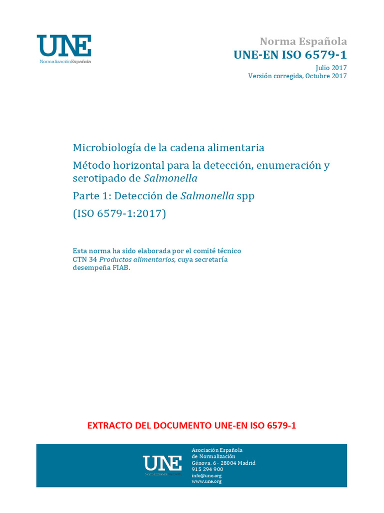 Norma UNE-EN ISO 6579-1:2017 Salmonella | PDF | Salmonela | Microbiología