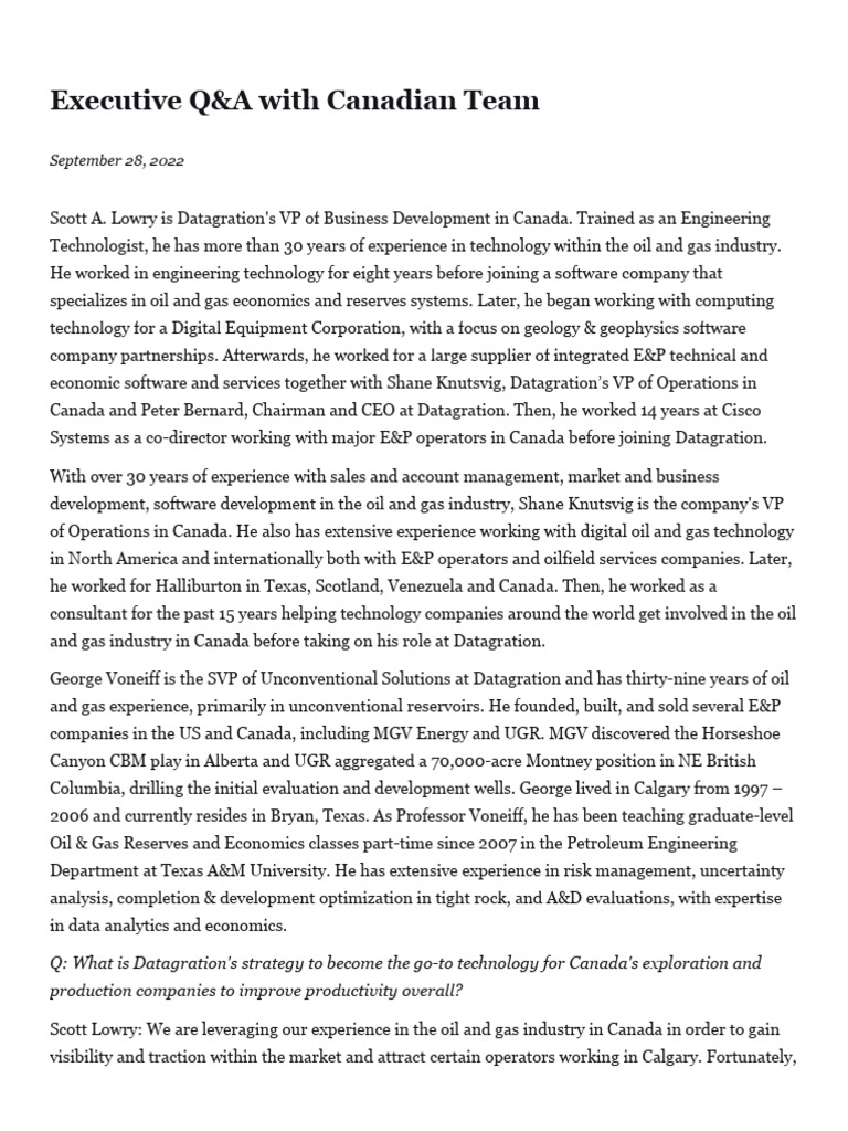 SAMPLE - Executive Q&A With Canadian Team | PDF | Petroleum | Petroleum ...