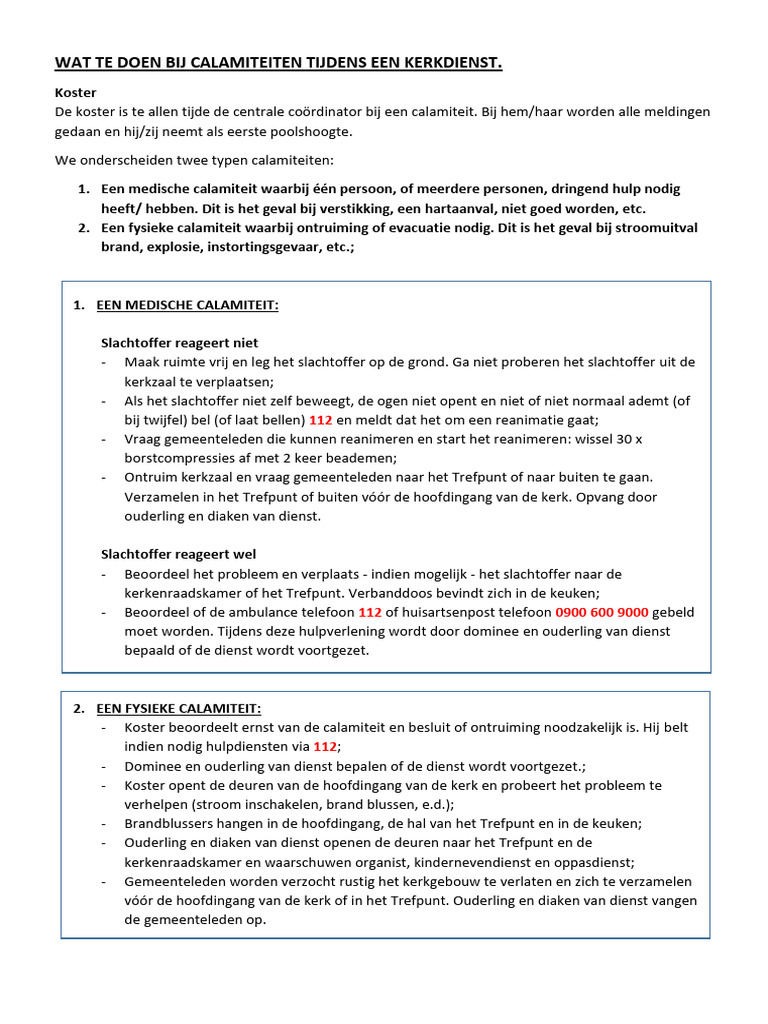 Wat Te Doen Bij Calamiteiten Tijdens Een Kerkdienst | PDF