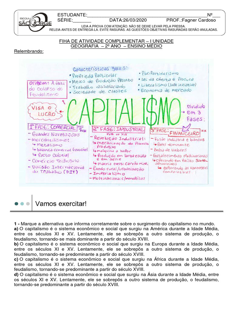 Fases do Capitalismo: Atividades e Análise | PDF | Capitalismo | Economia
