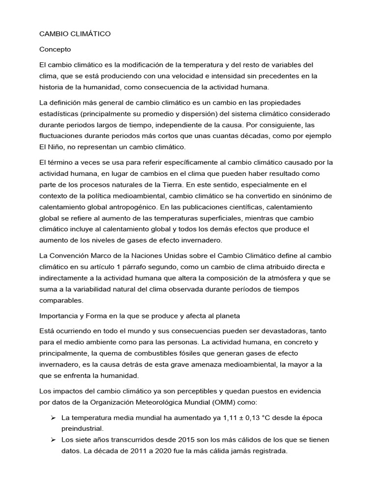 Impacto del Cambio Climático Antropogénico | PDF | Gases de efecto ...