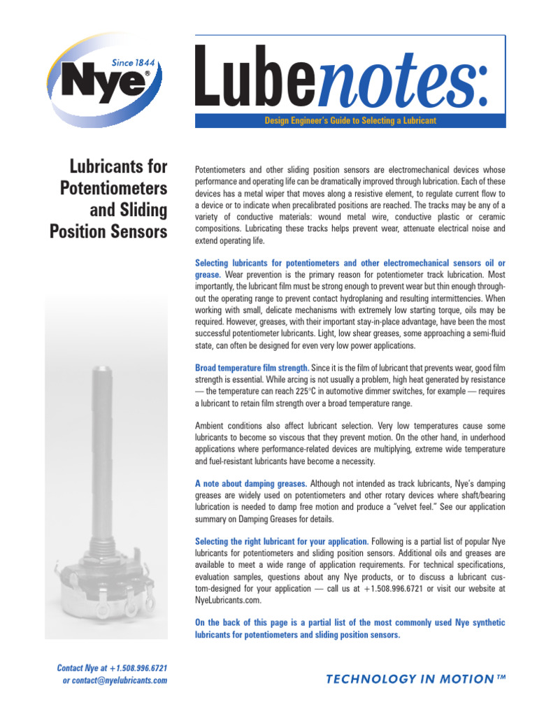 Lubenote Potentiometers | PDF | Lubricant | Materials Science