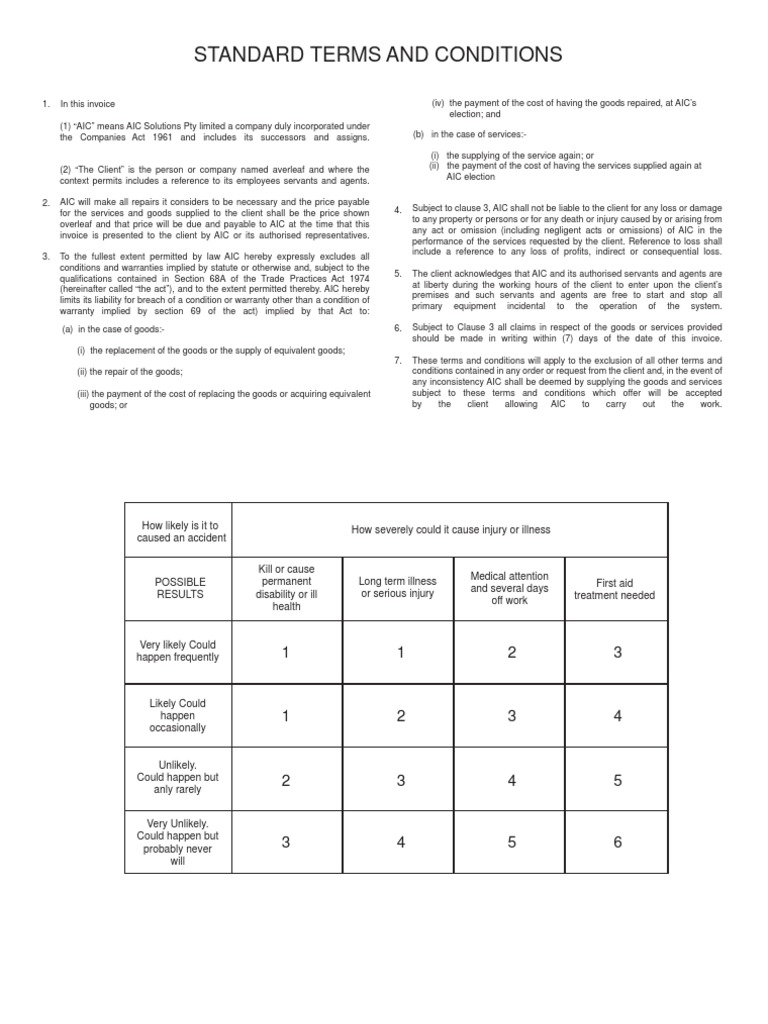 AIC Solutions Standard Terms & Conditions | PDF | Contractual Term | Prices