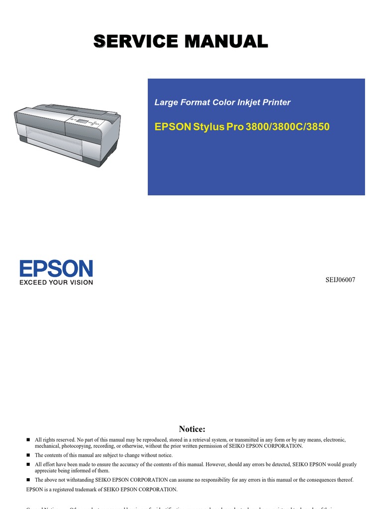Stylus Pro 3800 Service Manual | PDF | Printer (Computing) | Menu
