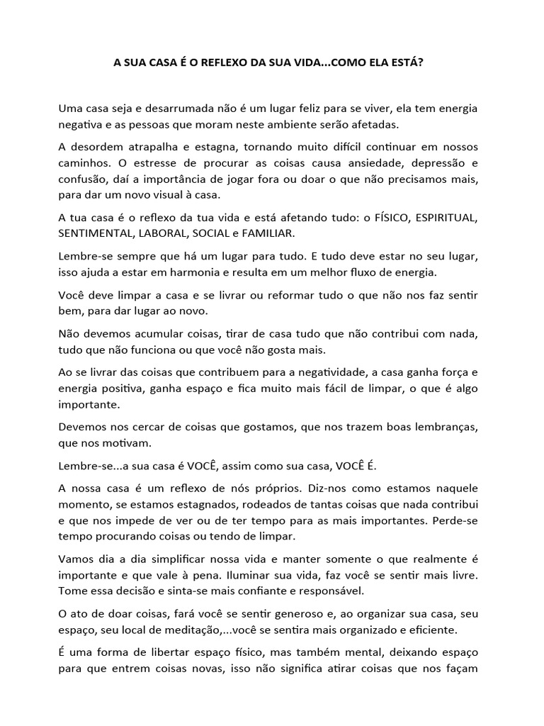A Sua Casa É o Reflexo Da Sua Vida... Como Ela Está | PDF | Tempo | Vida
